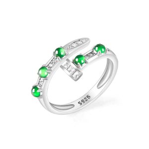 New Natural A-grade Ice Green Jade S925 Silver Zircon Nail Open Women Ring with Certificate