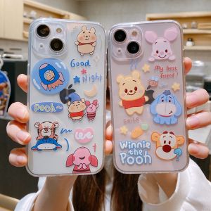 Cute Cartoon Bear Couple Phone Case Silicone Soft Shell Apple 15 iPhoneXr Transparent Womens Style 8Plus 6s Huawei Honor 12x/13