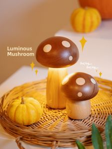 Rechargeable Wooden Mushroom Night Light LED Atmosphere Sleeping Light Childrens Room Decoration Gift Bedside Lamp