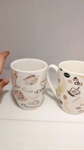 ☕️แก้วเซรามิค หูจับ ใส่เครื่องดื่ม ลายcoffee กระเบื้องอย่างหนา 🔥ขนาด8*10.5cm [คละลาย]