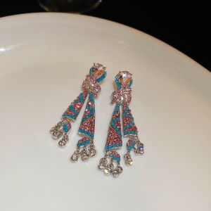 Fashionable Elegant Colorful Tassel Earrings Silver Needle Diamond Embedded Luxury Sensation Ear Jewelry Design Sense