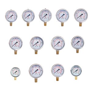 Glycerine Filled Pressure Gauge 2.5 Inch 1/4 NPT Lower Mount 1530 60100160 200 300 40060020003000500010000 Psi & Bar
