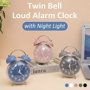 4 Inch Loud Alarm Clock Twin Bell Table Clock with Soft Night Light Student Alarm Clock for Home Bedroom Office Home Decoration