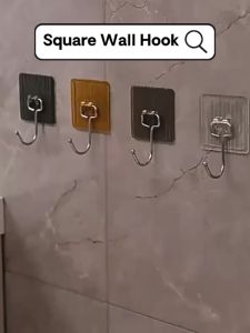 Ready Stock No Drill Square Wall Mounted Hook 180° Rotatable Space Saving Durable Strong Adhesive Traceless Modern Minimalist Multipurpose Use Hangable Hand Towel Clothes Bag Hat Utensils Bath Sponge Home Living Kitchen Bedroom Bathroom Balcony Office