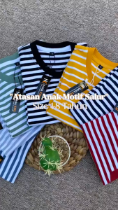 Ukusan S M L XL Baju Anak Laki Laki Saku / Atasan Kaos Oblong Lengan Pendek / Kaos Anak Motif Salur / Baju Atasan Bahan Cotton Combad 30"S Usia 1-8 Tahun Nana Kids