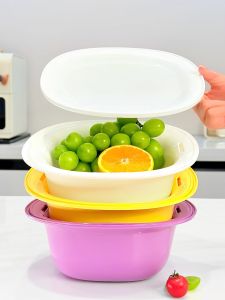 Thickened Double Layer Kitchen Sink Vegetable Washing Basket Drain Basket Living Room with Cover Water Filter Home Use Fruit Tray