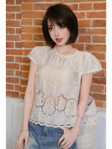 MIUCO | Áo Thun Hàn Quốc Đẹp Duyên Dáng Voan Retro Thêu