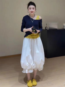 White Flower Bud Skirt Spring Summer High Waist A-line Fluffy Skirt