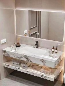 Modern Minimalist Ceramic Rock Board Bathroom Cabinet Combination Double Layer Sink Integrated Basin Bathroom Vanity Set