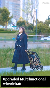 Ziivievs Travel Wheelchair With Luggage Handle Lightweight And Foldable 12Inch Rear Wheels 40cm Seat Width Compact and Airplane Approved