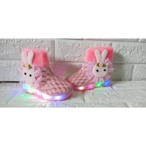 Sepatu Anak Boot Bulu Fashion Import Murah Lampu LED