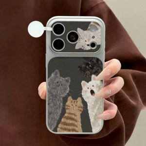 With Lanyard Leather Bunny Bear Cute Phone Case For iPhone 17 Pro Max Case iPhone 16 15 11 13 12 14 Pro Max Cover Large Window