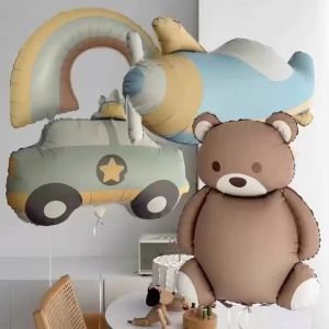 Cute Matte Balloon Rainbow Police Car Airplane Bear Happy Birthday Balloon Party Decoration Aluminum Film Balloon