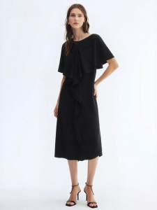 AMII | Off-shoulder Mesh Ruffle Hem Chiffon Dress