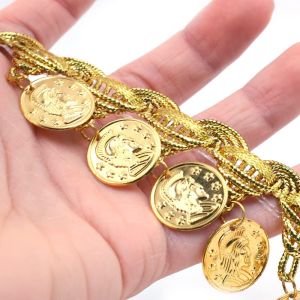 Coin Shape Sequin Tassel Trim 1.57 Inch Width Fringe Lace Dance Dress Belt Chain DIY Clothing Ribbon (Gold)