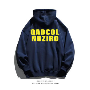 เสื้อสเวตเตอร์มีฮู้ดผ้าขนกระต่ายเงิน ทรงหลวม สำหรับผู้ชาย ฤดูใบไม้ร่วง/ฤดูหนาว 2024 ใหม่ หนา ปกโปโล ลายตัวอักษร สไตล์อเมริกัน ย้อนยุค