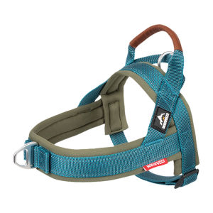 Dog Harness 3 Layer Comfort Lining Triangle Support System Leather Handle Wide Padding Metal Hardware