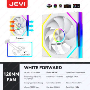 JEYI | JEYI ARGB Chassis PC Fan Hydro Bearing Fan 30dB(A) 12CM Block Fan PWM Cooling Wireless Splicing Forward/Reverse Blade Cool Fan
