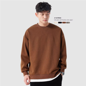 310GSM Heavy fake two T-shirts Hoodie university shirt mens long-sleeved T-shirt mens round neck contrast hoodies handsome casual hoodies mens Sweatshirt