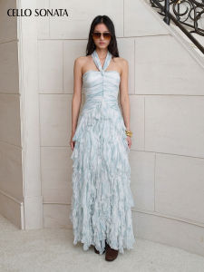 Cello Sonata | Spring Summer Water Wave Design Tiered Ruffle Strap Dress