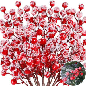 10Pcs Christmas Artificial Berry Picks Snowy Red Berry Stems Christmas Tree Wreath Garland DIY Crafts Home Wedding Party Decoration