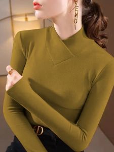 QIAOXIZI | Womens Half-High Neck Fleece Lined Warm Long Sleeve T-Shirt