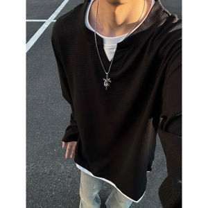 เสื้อยืดคอกลมแขนยาวทรงหลวมสไตล์อเมริกันสำหรับผู้ชาย Cleanfit Base Layer Shirt ทรงหลวมสบาย ๆ ที่สวมใส่ได้ตลอดทั้งปี