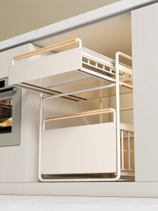 Multifunctional Kitchen Cabinet Pull out Shelf under Sink Storage Rack Layered Basket for Dishware Seasoning Organization