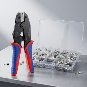 HS-10A Ratchet Crimping Pliers 0.5-10mm² 370Pcs Bare Non-insulated Terminals Kit Automotive Wiring Hand Tool Wire Strippers MIM