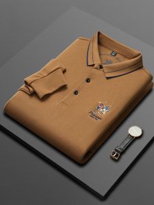 ROMON | Lormen Mens Long Sleeve Polo Shirt Casual Cotton Business Style With Collar T-Shirt Fashionable Urban Autumn Wear For Youth