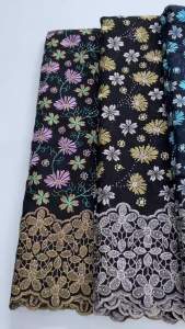 Luxury African Swiss Voile Lace Fabric Black Cotton Embroidered with Stones Nigerian Wedding Aso Ebi Dress Material