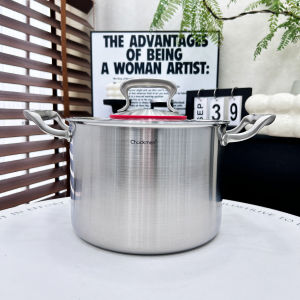 หม้อซุปสแตนเลส หนาขึ้น 304 แบบหูจับคู่ ทรงสูงและลึก สำหรับใช้ในบ้าน ใช้ได้กับเตาแก๊สและเตาแม่เหล็กไฟฟ้า ขนาด 22 ซม