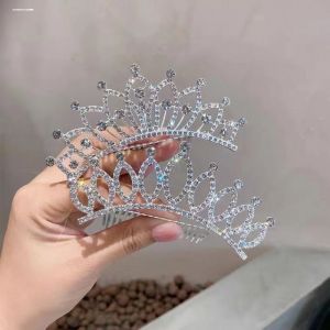 Cute Cartoon Princess Crown Hair Comb Baby Diamond Crystal Hair Clip Childrens Headwear Fashionable Alloy Hair Accessories