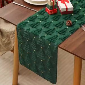 Áo Phủ Bàn Họa Tiết Cây Thông Noel Thiết Kế Lông Xù Mềm Mại Với Những Ngôi Sao Vàng Dùng Trang Trí Bàn Ăn Phong Cách Nông Trại Trang Trí Nhà Cửa Cho Bữa Tiệc Giáng Sinh.