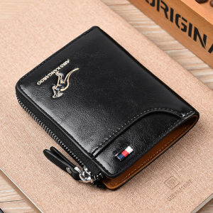 Ví Da Nam Chống RFID Đựng Danh Thiếp Có Khóa Kéo Ví Da PU Cao Cấp Màu Đen Nâu Kaki