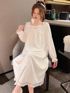 Nightgown Female Long-Sleeved Princess Style Nightgown Lace Court Style Korean Version of the Loose Large Size 2024 New Home Wea