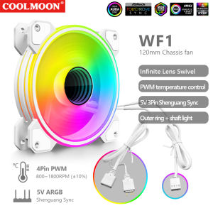 COOLMOON Quạt Làm Mát Vỏ Máy Tính Đồng Bộ Hào Quang 4 Chân PWM 5V 3 Chân ARGB Không Ồn