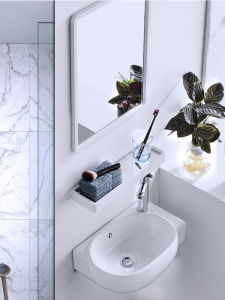 Mini ขนาดเล็กติดผนังเซรามิคสแตนเลสสนับสนุนอ่างล้างหน้าห้องน้ํา Washstand ระเบียงล้างมืออ่างล้างจาน Facebasin
