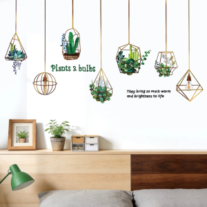Decal dán tường chậu cây treo Có keo sẵn Trang trí tường phong cách Bắc Âu