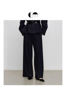 Metal Button Decorated High Waist Slimming Pocket Flap Wide Leg Pants