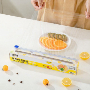 Disposable Sliding Cutter Food Grade Dustproof Transparent Produce Wrapping Film 100m