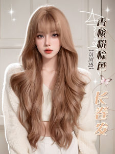 Champagne Pink Brown Long Hair Curl Wig Womens Full Head Cover Natural Style Big Wave Hair Extensions European Style Hairnet