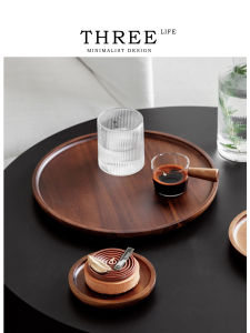 Tlife Silent Wooden round Japanese Style Tea Plate Coffee Dessert Tray Home Use Dining Utensils Wooden Plate Dessert Tray