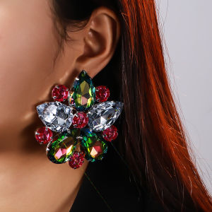 Stonefans Bridal Flower Clip on Earrings Non Piercing Accessories Statement Women Colorful Rhinestone Ear Clip Wedding Jewelry