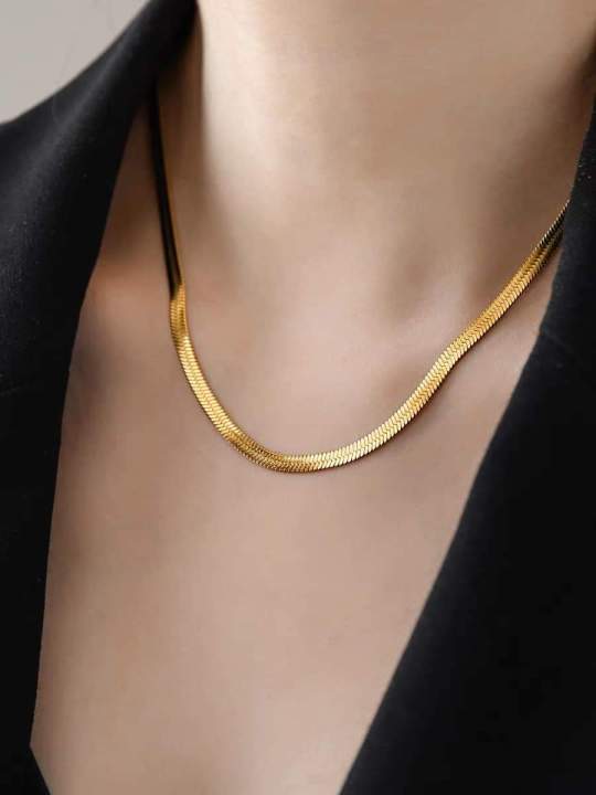 Yellow Gold Flat Gold Snake Chain Necklace 14k Real Yellow Gold