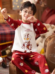 SUPIAN | ชุดนอนเด็กผ้าฝ้ายแท้แขนยาว กางเกงขายาว ฤดูใบไม้ร่วงบาง ลายการ์ตูน โอตโตมัน 2025 ใหม่ สำหรับเด็กชาย อายุ 9-11 ปี