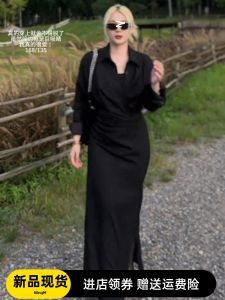 ชุดเดรสแขนยาวทรงเข้ารูปสไตล์โปโล สำหรับผู้หญิง ฤดูใบไม้ร่วง 2015 ชุดเดรสยาวคลุมเข่า ทรงเข้ารูป กระโปรงทรงเอ กระโปรงทรงเอ