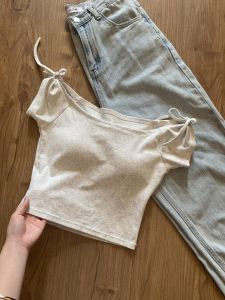 Korean Style Summer Butterfly Knot Design Slimming Waist High Waist T-shirt with Chest Pad Short Sleeve Work Clothing for Women