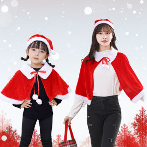 Christmas Girls/Ladies Traditional Red Shawl Santa Claus Shawl Hooded Draw Rope New Year Cosplay Costume Christmas Hat and Shawl