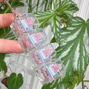 Relaxing DIY Keyboard Fidget Keychain Keys Button Keycap Clicker Toy with Light 4Keys Pinch Toy Adult